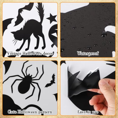 Castle Halloween Window Clings Set - Large Witch Bats Decor for Windows, Black, 6 Sheets - Variation: Castle