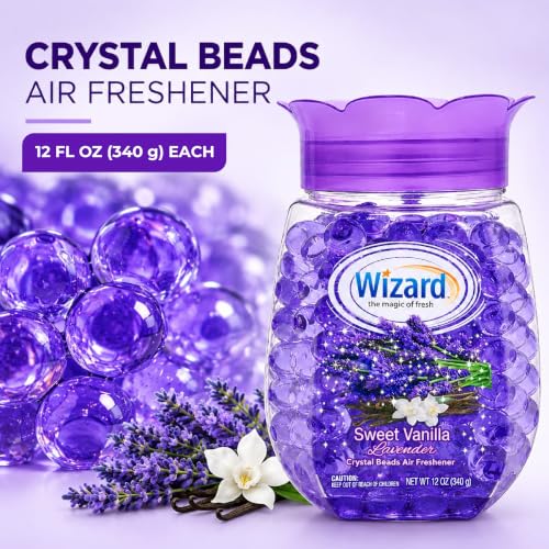 Wizard Odor Eliminator Gel Beads Pack of 12 - Sweet Vanilla Lavender Scent