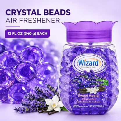 Wizard Odor Eliminator Gel Beads Pack of 12 - Sweet Vanilla Lavender Scent