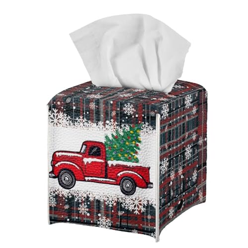 Christmas Truck Tissue Box Cover Cube - Modern Xmas Decor, Napkin Dispenser