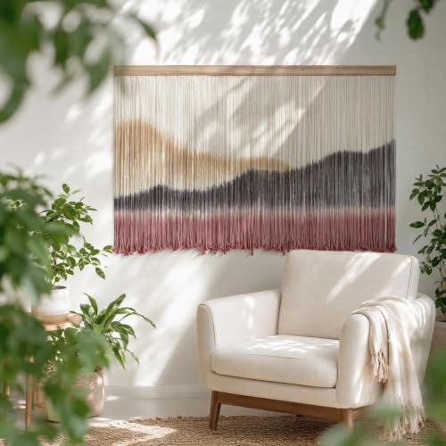 Large Dip-Dye Macrame Wall Hanging Tapestry 59x38 Inches - Yellow Brown