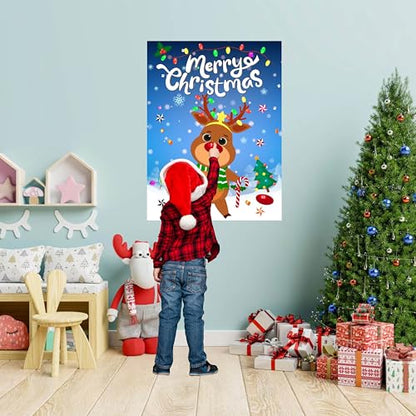 Christmas Pin The Nose On Reindeer Kids Party Game with 24 Reindeer Nose Stickers