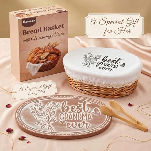 Grandma Bread Warmer Basket with Warming Stone Kitchen Gift