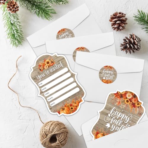 Fall Party Invitations Set with Envelopes and Stickers - Rustic Harvest Themed, 15 Pack