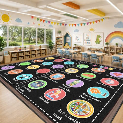 Classroom Black Rug 9x12 ft - Non-Slip Carpet for Elementary Classrooms