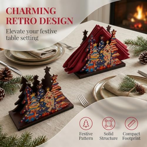 Christmas Tree Napkin Holder Wooden Farmhouse 6.3 Inch Holiday Decor