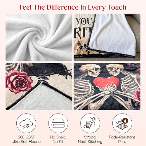 Cream Skeleton Couple Blanket 60x80 Inches - Gothic Love Gift for Couples