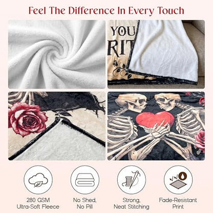Cream Skeleton Couple Blanket 60x80 Inches - Gothic Love Gift for Couples