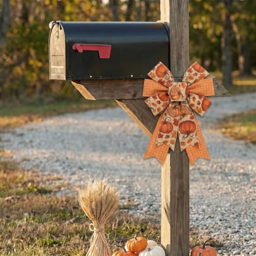 Fall Wreath Bow Set - Style C Pumpkin & Plaid Autumn Decor, 2 Pack