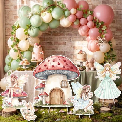 Fairy Birthday Party Decorations Set - 5 Cardboard Cutouts for Girls, Mushroom House & Fairies