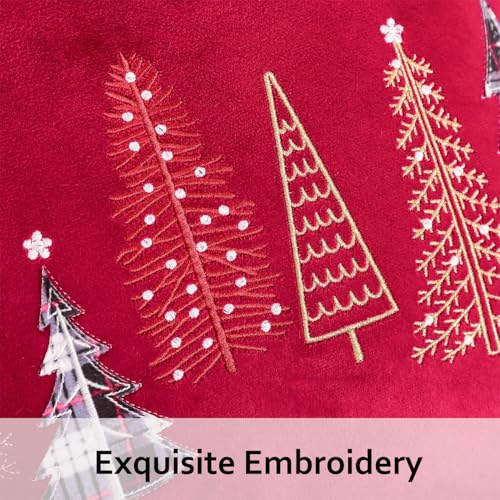 Red Christmas Embroidery Throw Pillow Covers 16x26 Set of 2 Velvet Xmas Tree Snowflake Decor