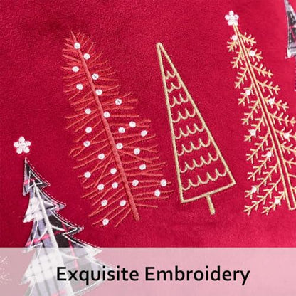 Red Christmas Embroidery Throw Pillow Covers 16x26 Set of 2 Velvet Xmas Tree Snowflake Decor
