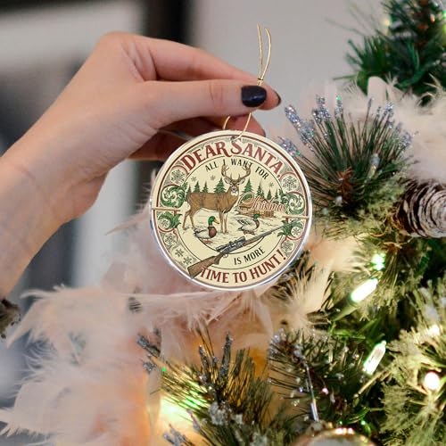 Christmas Hanging Ornament - Rustic Santa with All I Want for Christmas is More Time to Hunt Quote - Men Hunting Decor