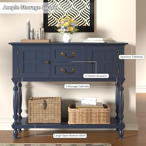 42 Inch Farmhouse Entryway Table with Drawers and Storage Cabinets