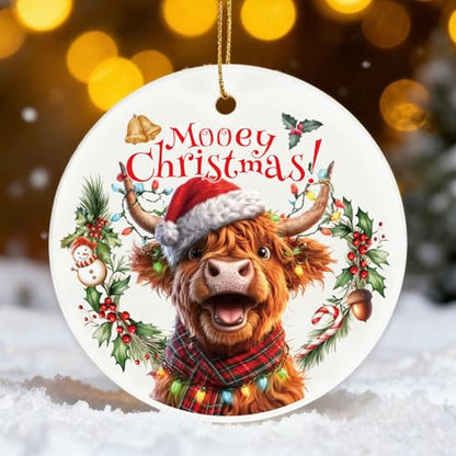 Highland Cow Christmas Ornament - Farmhouse Holiday Decor with Box - Moosey Christmas