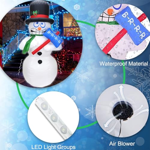 6FT Shivering Snowman Inflatable with Built-in LED Lights - Animated Christmas Decor