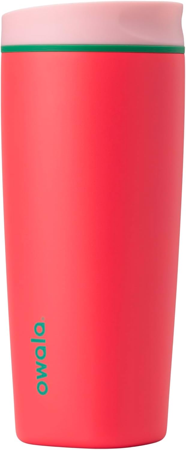 Owala SmoothSip 20 oz Insulated Stainless Steel Coffee Tumbler - Reusable Hot & Iced Coffee Mug | Pink/Red