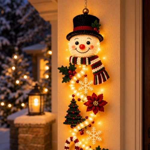 Lighted Snowman Christmas Door Hanger – 3D Holiday Decor with Warm LED Light, 1PC