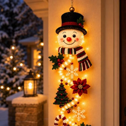 Lighted Snowman Christmas Door Hanger – 3D Holiday Decor with Warm LED Light, 1PC