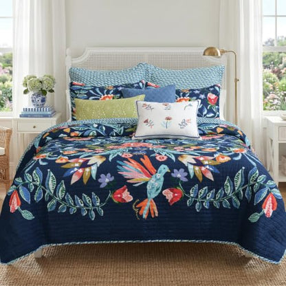 Danika Navy Quilt Set - King Reversible Cotton Bedding with Shams - Navy / Quilt - King/Cal King
