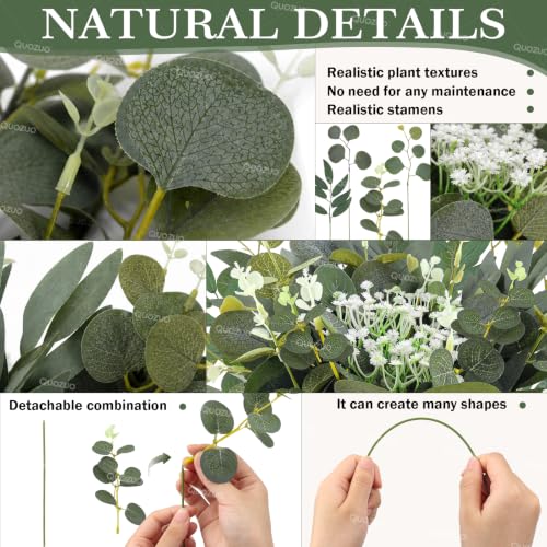 Artificial Eucalyptus Leaves Stems Bulk 70 Pcs Faux Greenery for Wedding and Home Decor
