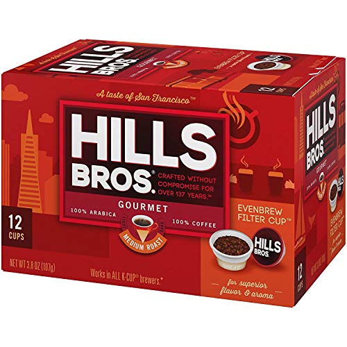 Hills Bros Single Serve Coffee Pods,Gourmet, Medium Roast, 12 Count-Keurig Compatible, Roasted Arabica Coffee, Smooth, Balanced Coffee, Subtle Chocolate Flavor