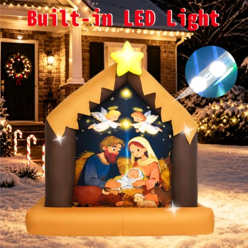 4 Ft Christmas Inflatable Nativity Scene Outdoor Decorations with Lights