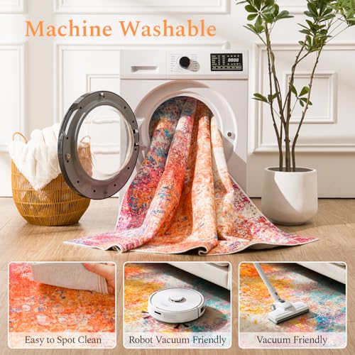 Rainbow Washable Runner Rug 2x6 Feet for Hallway Kitchen - Colorful Non-Slip Mat