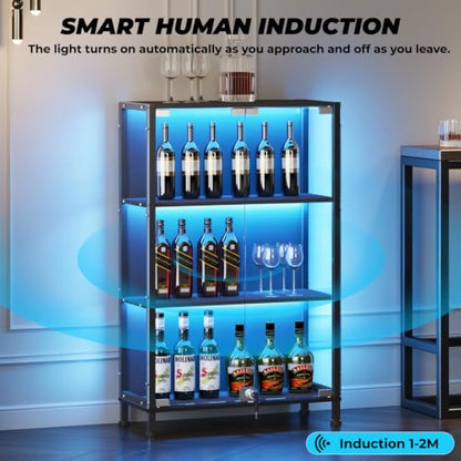 3-Tier Glass Display Cabinet with RGB Lighting and Lockable Doors