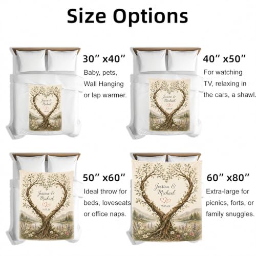 Personalized Wedding Gift Blanket for Couples Heart Tree Design - 02