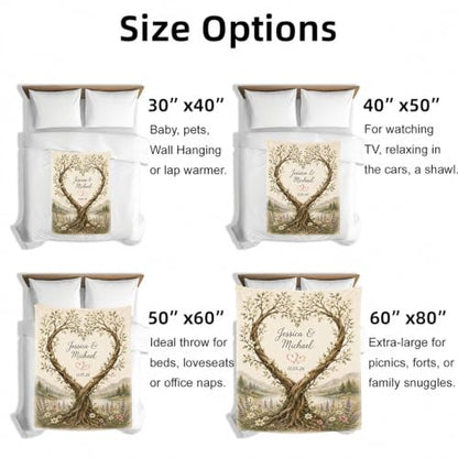 Personalized Wedding Gift Blanket for Couples Heart Tree Design - 02