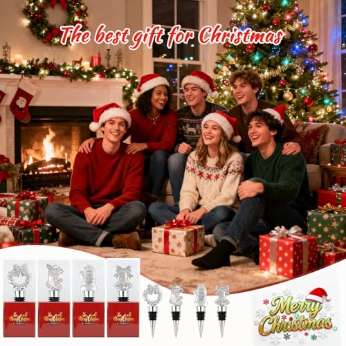 Silver 12PCS Christmas Wine Bottle Stoppers Set Holiday Party Favors