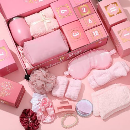 Pink 12-Day Beauty Advent Calendar for Women & Teen Self Care Gift Box