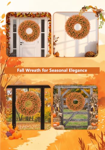 26-Inch Fall Wreath for Front Door Outdoor Farmhouse Decor Burnt Orange