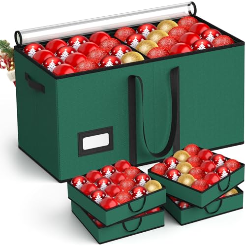 Large Christmas Ornament Storage Box with Adjustable Dividers - Holds 128 Ornaments