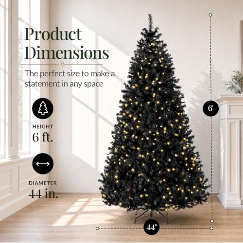 Black 6ft Artificial Christmas Tree Pre-Lit Twinkling Lights Holiday Decor
