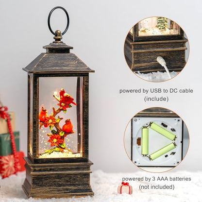 Christmas Snow Globe Lantern with Music & Timer - Cardinal Red, 10.4''