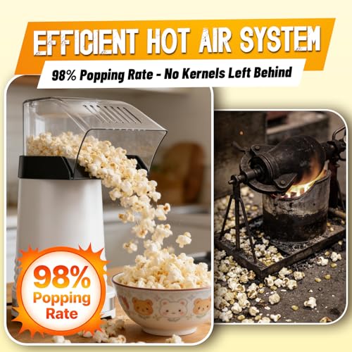 1200W Oil-Free Air Popcorn Maker - 4.5 Quart Capacity, White, Quick Ready
