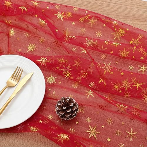 Variation of THIS listing: 1 Pcs Christmas Snowflake Gauze Table Runner 120" Red Gold