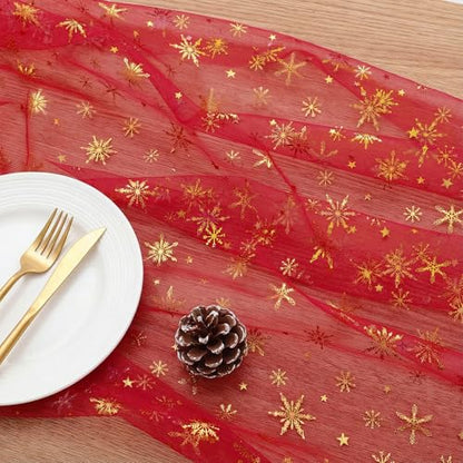Variation of THIS listing: 1 Pcs Christmas Snowflake Gauze Table Runner 120" Red Gold