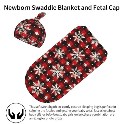 Christmas Buffalo Check Swaddle Blanket and Hat Set for Babies - One Size