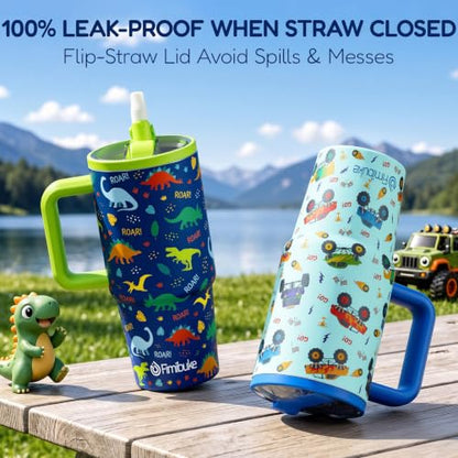 Toddler Insulated Sippy Cup with Handle & Straw - Dinosaur & Monster Trucks 20oz 2 Pack