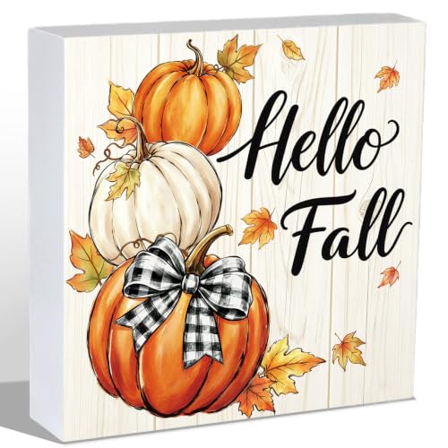 Fall Decorations for Home Stacked Pumpkin Wooden Sign 5.9 x 5.9 Inch