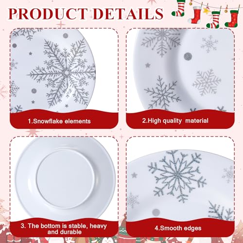 8 Inch Christmas Snowflake Plates Silver White Set of 10 - Winter Holiday Dinnerware