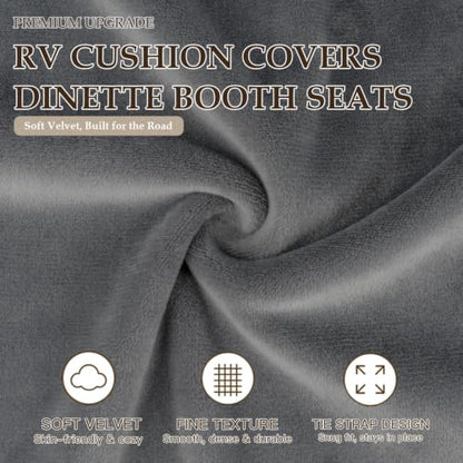 Dark Grey Velvet RV Dinette Cushion Covers Set - 2 Backrest & 2 Bench