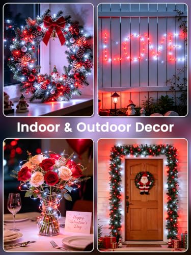 Fairy Lights 2 Pack 99 FT Red & White LED String Lights with 9 Modes, Waterproof