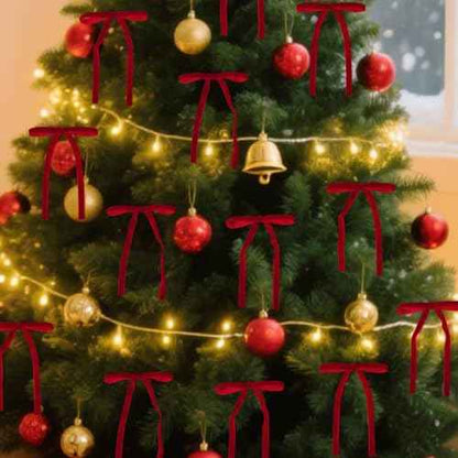 Red Velvet Bows for Christmas Tree, 24 Pcs 5x7 Inch Velvets Ribbon Tree Bows, Velvet Christmas Ornaments for Trees Decorations Wreath Outdoor Indoor