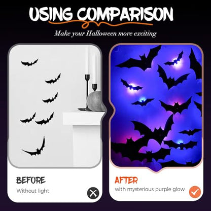 Halloween 3D Bat LED Light Wall Decor - Black 12 Pcs