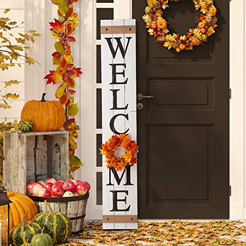 White Welcome Sign with 4 Interchangeable Floral Wreaths - Farmhouse Porch Decor