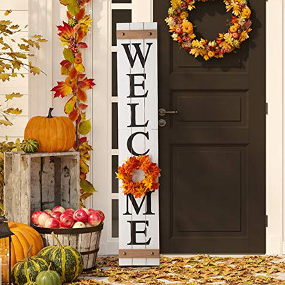 White Welcome Sign with 4 Interchangeable Floral Wreaths - Farmhouse Porch Decor